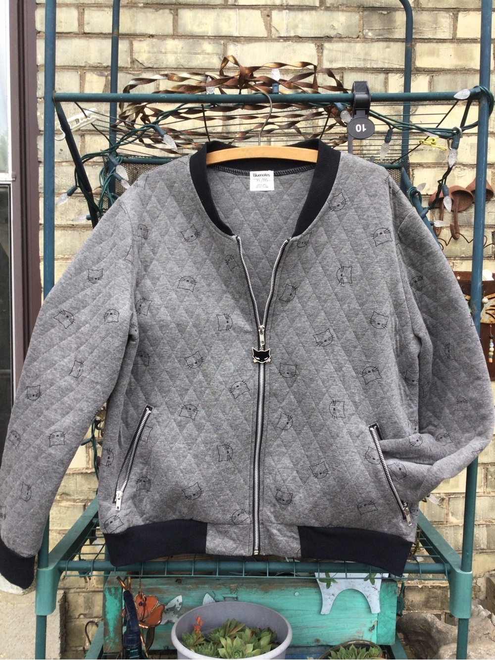 Bluenotes Gray Quilted Cat Motif Bomber Jacket